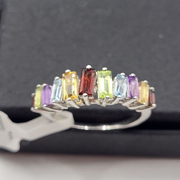 Sterling Silver Rainbow Multi Gemstone Ring Sz 7 Baguette Cut NWT NEW MSRP $175 - Picture 2 of 6